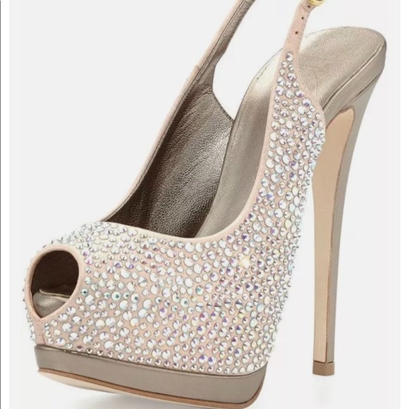 Giuseppe Zanotti Suede Crystal Peep Toe Platform - Picture 2 of 12